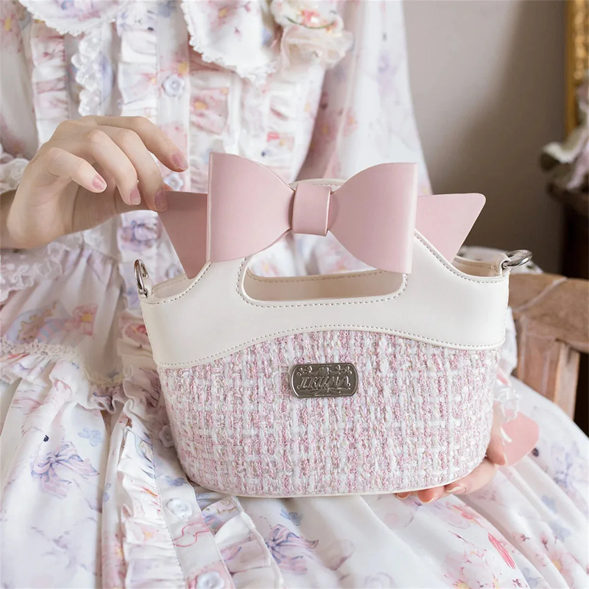 Uniwim French Elegant Style Girls Bag Cosplay Gentle Idyllic Style Grid Sweet Lolita  Bowknot  Zipper Letters  Handbag  Shoulder