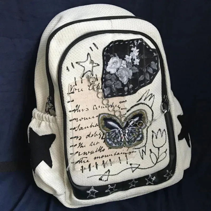 Uniwim Y2k Womens Backpack Japanese Style Original Luxury School Backpacks Vintage Fashion Casual Chain Patchwork Aesthetic Bags