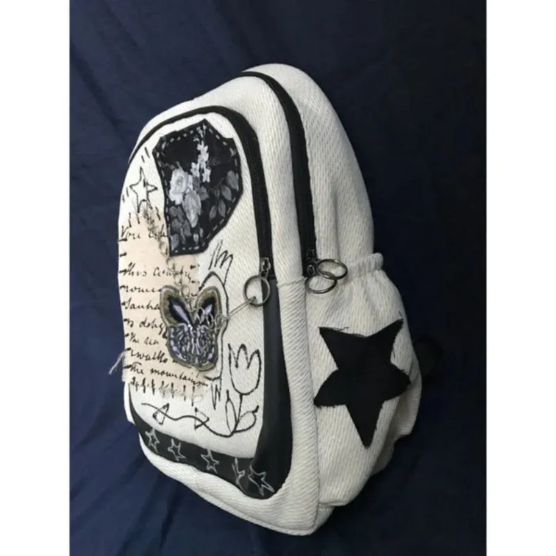Uniwim Y2k Womens Backpack Japanese Style Original Luxury School Backpacks Vintage Fashion Casual Chain Patchwork Aesthetic Bags