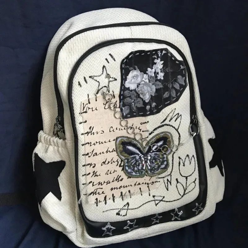 Uniwim Y2k Womens Backpack Japanese Style Original Luxury School Backpacks Vintage Fashion Casual Chain Patchwork Aesthetic Bags