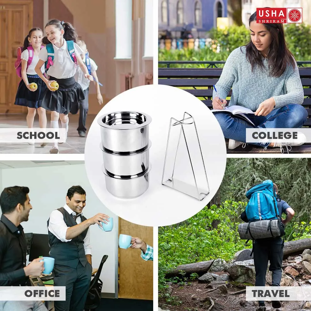 USHA SHRIRAM Insulated Stainless Steel Lunch Box with Bag Bottle(950ml) Combo| Insulation For Hot & Cold Food Beverage | Gift Set | Stackable & Leak Proof | Lunch Box for Kids & Adults | Easy to Carry (Tiffin Box - 950ml Copper Bottle)