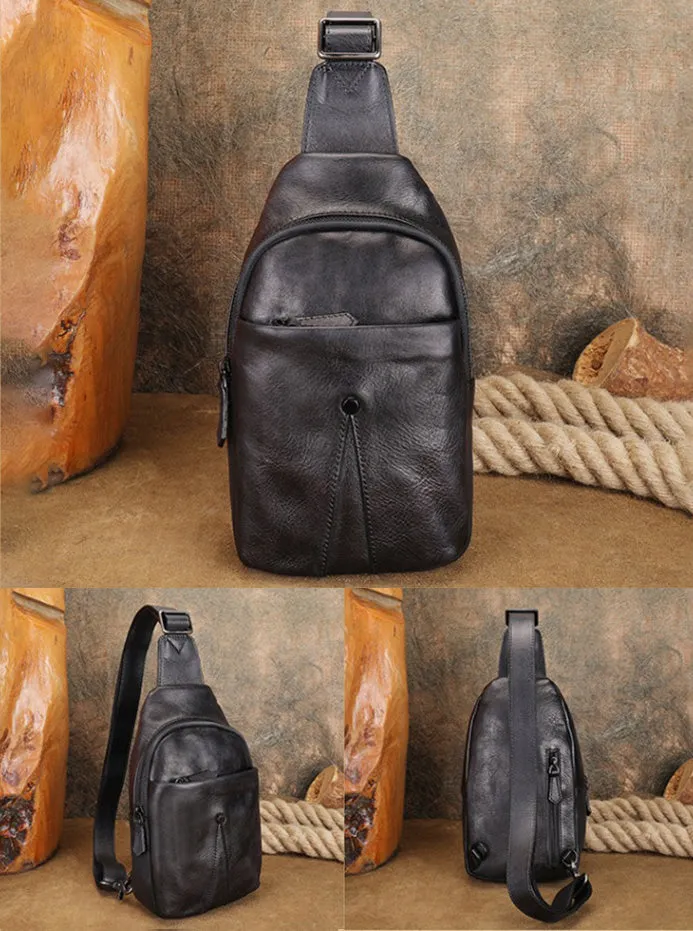 Women Genuine Leather Chest Bag Leather Sling Crossbody Bag