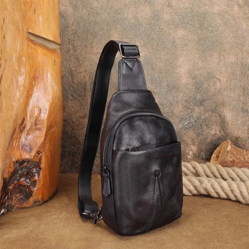 Women Genuine Leather Chest Bag Leather Sling Crossbody Bag