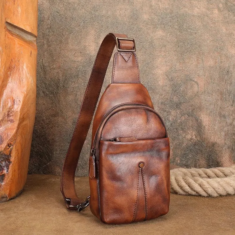 Women Genuine Leather Chest Bag Leather Sling Crossbody Bag