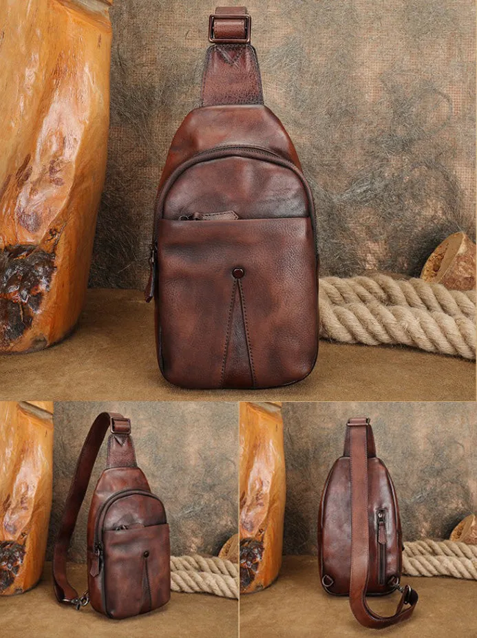 Women Genuine Leather Chest Bag Leather Sling Crossbody Bag