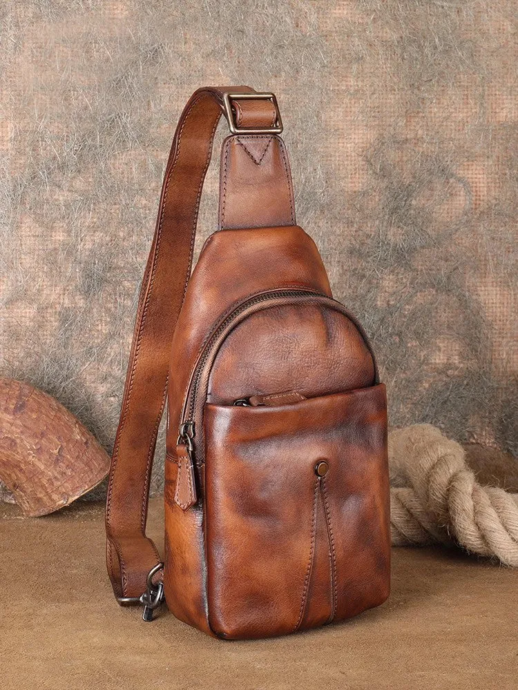 Women Genuine Leather Chest Bag Leather Sling Crossbody Bag