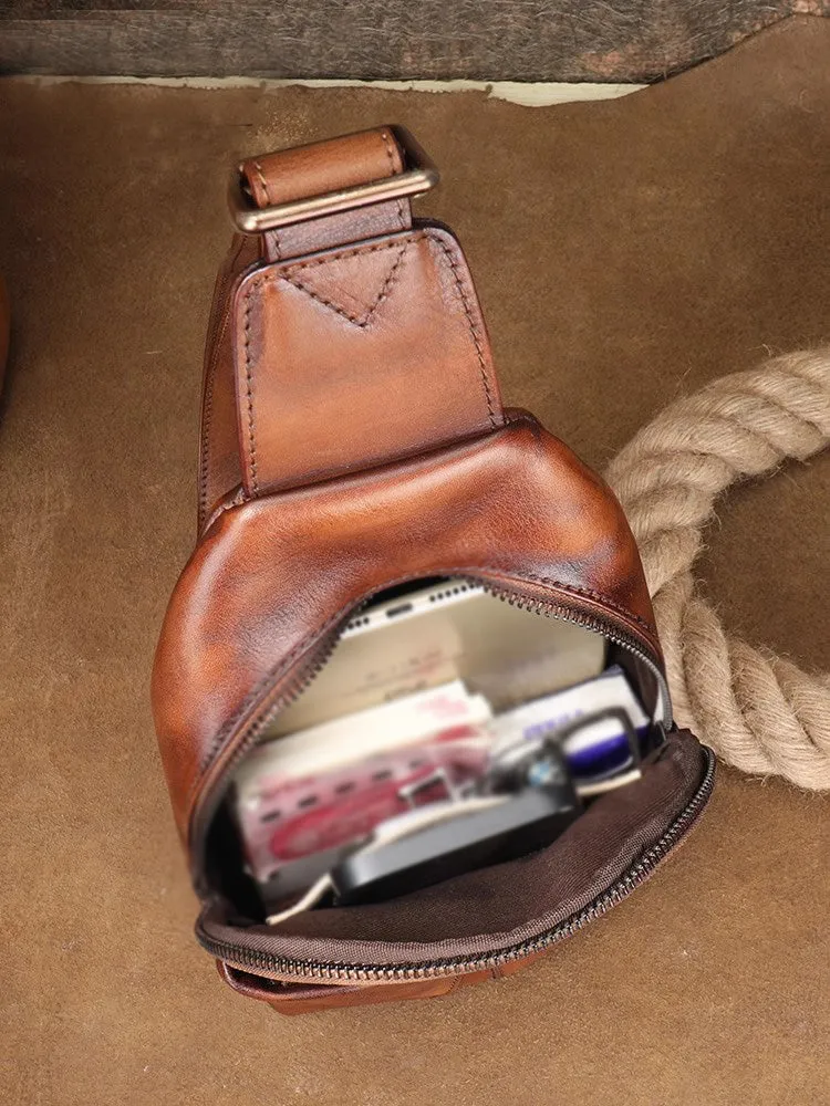 Women Genuine Leather Chest Bag Leather Sling Crossbody Bag