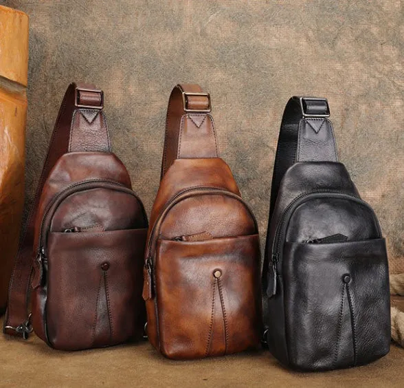 Women Genuine Leather Chest Bag Leather Sling Crossbody Bag