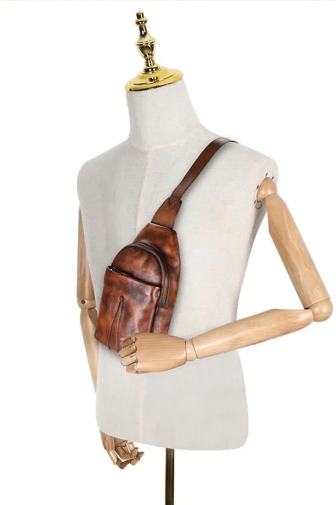 Women Genuine Leather Chest Bag Leather Sling Crossbody Bag