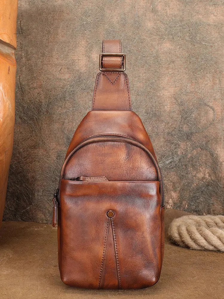 Women Genuine Leather Chest Bag Leather Sling Crossbody Bag
