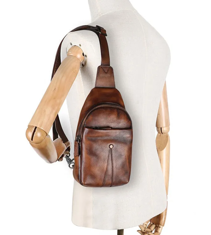 Women Genuine Leather Chest Bag Leather Sling Crossbody Bag