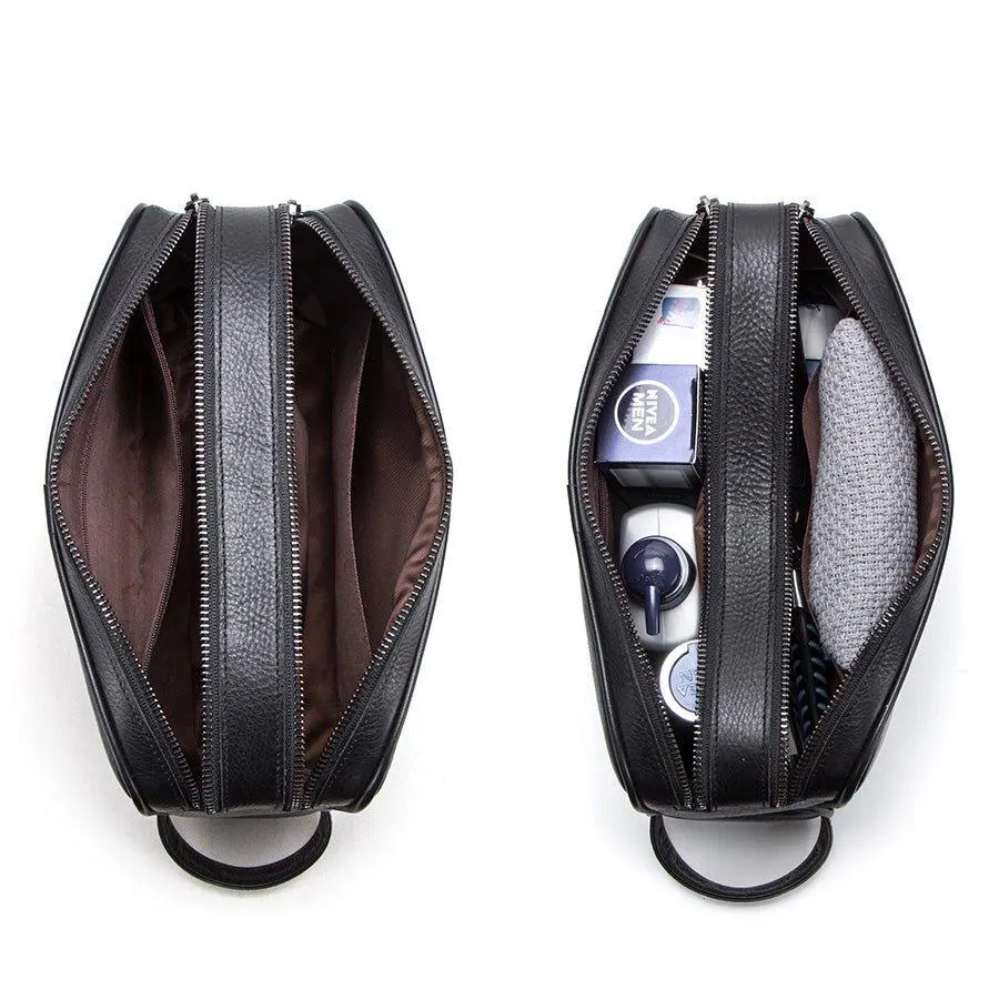 Woosir Mens Leather Toiletry Bag Black